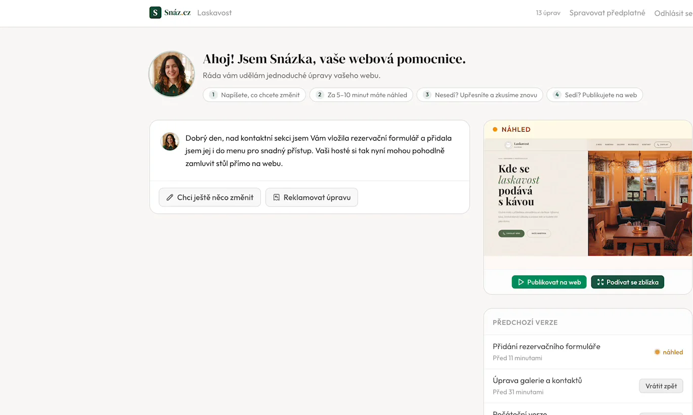 Snázka potvrzuje vložení rezervačního formuláře na web a přidání do menu
